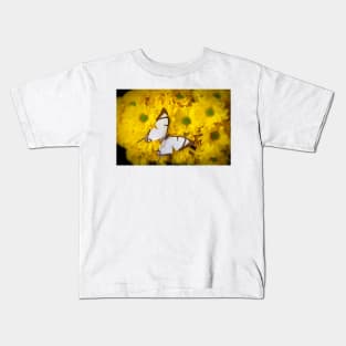 White Exotic Butterfly On Yellow Poms Kids T-Shirt